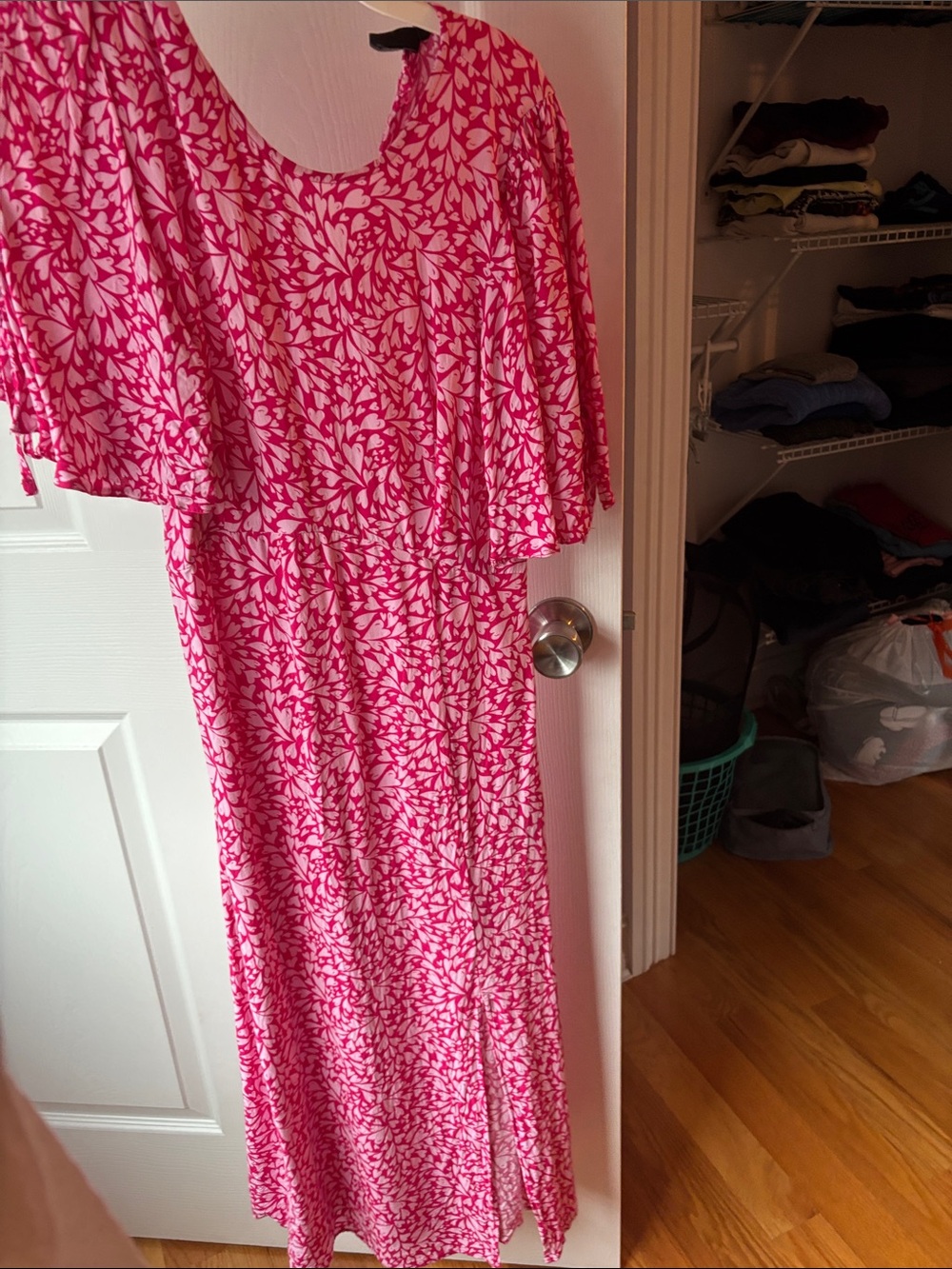 Women's Pink Printed Maxi Dress with Flutter Sleeves